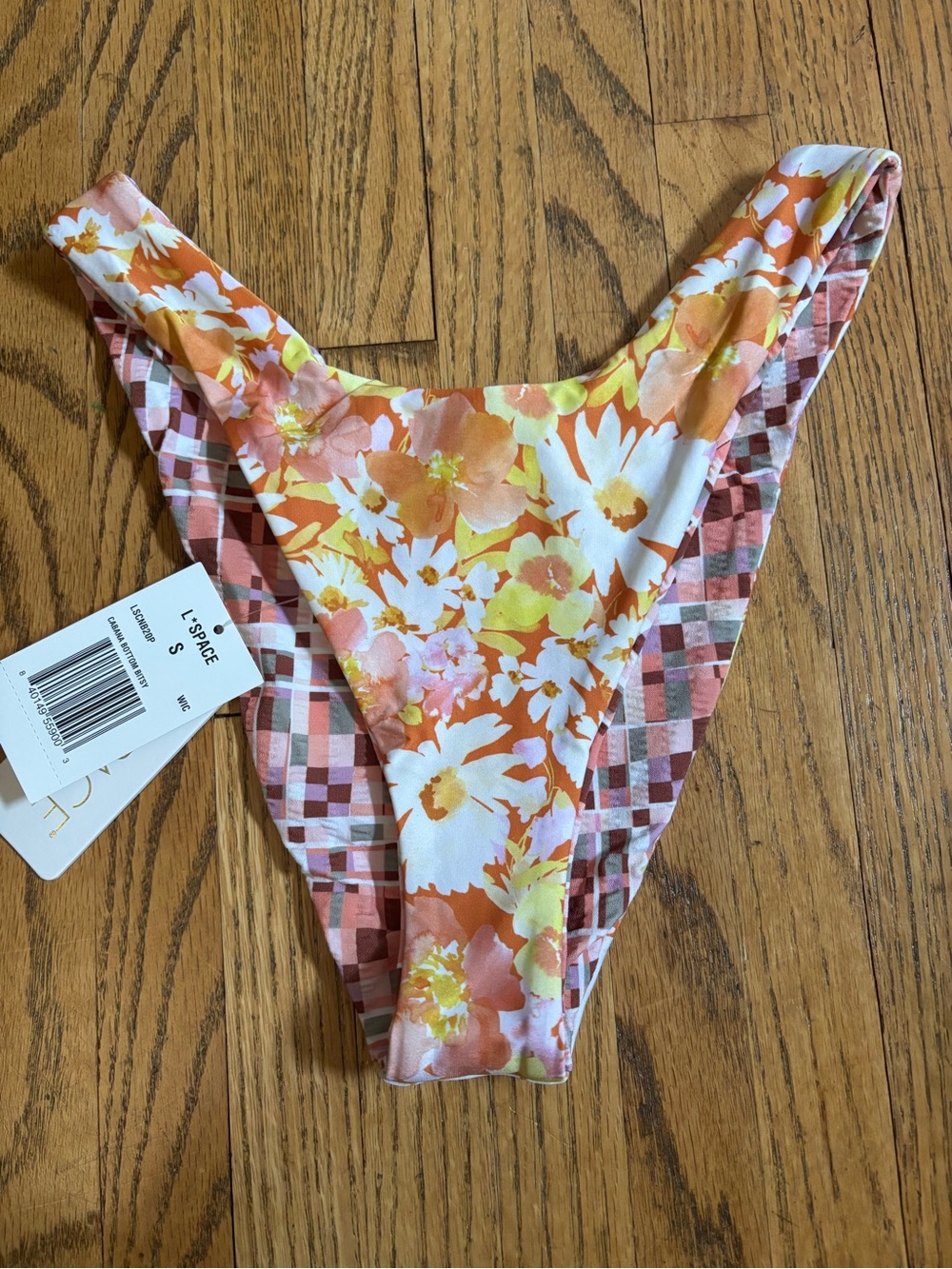 Women’s l*space Cabana Bottom Bitsy- Orange Floral/Checkered Reversible